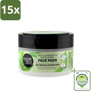15 x Organic Shop - Face Pads Deep Cleansing - Verfrissend en Reinigen - 20 Pads - Grootverpakking - Gezichtsreiniging - Tea Tree Olie - Glycolzuur - Diepe Reiniging - Poriën Verstopt