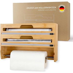 3-in-1 bamboe foliesnijder - wandrolhouder - keuken vershoudfoliedispenser - houten keukenrolhouder - hangende keukenrolhouder - Zewa rolhouder keukenorganizer keukenrolhouder hangende