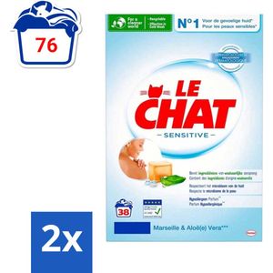 Le Chat Sensitive Waspoeder - Witte en Gekleurde Was - Marseille & Aloë Vera - 2 x 38 Wasbeurten