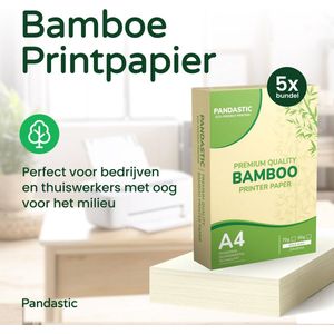 Pandastic Printerpapier A4 – 80 g/m² – 5×500 vellen (2500 st) – Bamboe – Helder wit – Voor inkjet & laser