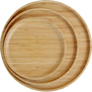 100% bamboe borden, ronde houten borden, bamboeplaten, bamboedecoratie, platte borden, bamboe servies, serviesset, houten bordenset, herbruikbare borden, 3-delige set (1 x 20 cm, 1 x 25 cm, 1 x 30 cm)