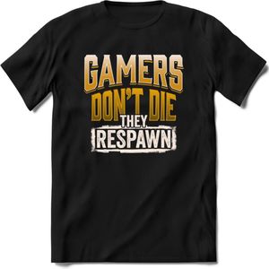 Gamers don't die T-shirt | Geel | Gaming kleding | Grappig game verjaardag cadeau shirt Heren – Dames – Unisex | - Zwart - XXL