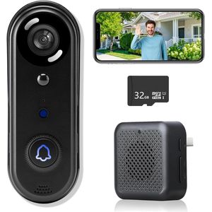 Video deurbel zonder abonnement - Deurbel met camera - Draadloze video deurbel - Beveiliging woning - Deurbel met app - Slimme deurbel - Geen maandelijkse kosten - Beveiligingscamera - WiFi deurbel - Voor smartphone en tablet