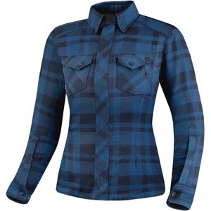 Gepantserde dames motorjas - geruite flanellen biker jas met kevlar en CE-bescherming (blauw, XL)