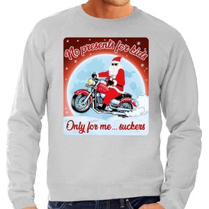 Foute Kersttrui / sweater - No presents for kids only for me suckers - motorliefhebber / motorrijder / motor fan grijs voor heren - kerstkleding / kerst outfit XL