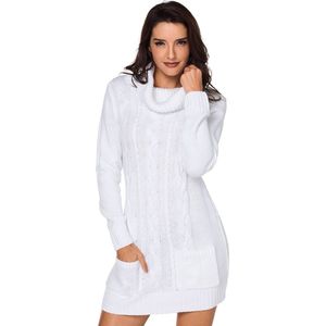 Lange Gebreide Trui Dames - Dames Coltrui - Jurk - Wit - Maat M
