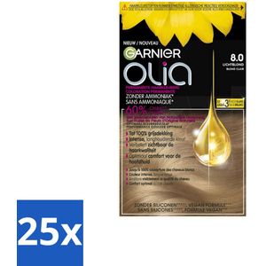 25 x Garnier - Olia 8 - Haarkleuring - Lichtblond - Zonder Ammoniak - 60% Olie - Permanente Kleur - Haarkleuring - Lichtblond - Permanent - Zonder Ammoniak - 60% Olie