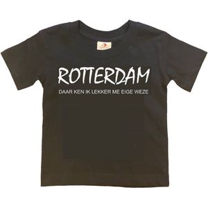Rotterdam Kinder t-shirt | Rotterdam daar ken ik lekker me eige weze | Verjaardagkado | verjaardag kado | grappig | jarig | Rotterdam | Feyenoord | cadeau | Cadeau | Zwart/wit | Maat 134/140