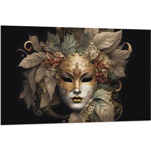 Vlag - Venetiaanse carnavals Masker met Gouden en Beige Details tegen Zwarte Achtergrond - 120x80 cm Foto op Polyester Vlag