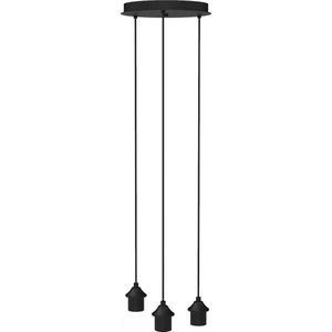 Hanglamp Rond Ø30cm 3-lichts Zwart - diameter 30cm - met 3 pendels > montageplaat zwart | plafondplaat zwart | lampen hang zwart | hanglamp zwart | hanglamp eetkamer zwart | hanglamp keuken zwart | led lamp zwart | sfeer lamp zwart