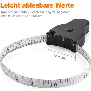 Ergonomisch meetlint 150 cm - Intrekbaar meetlint voor fitness en naaien, ideaal voor lichaamsmetingen