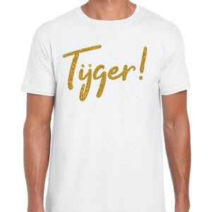 Bellatio Decorations Verkleed T-shirt heren - Tijger! - wit - glitter goud - themafeest fout/goud/stout S