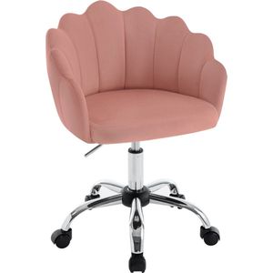 BukkitBow - Bureaustoel met Bloembladontwerp - Fluweel & Metalen Onderstel - Ergonomische Zitting - In Hoogte Verstelbaar - Roze