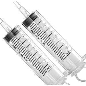 Injectiespuit - 100 ml - Plastic - 2 stuks - Transparant