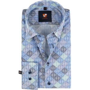 Suitable - Twill Overhemd Ruiten Blauw - Heren - Maat 43 - Slim-fit