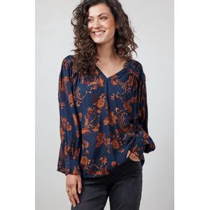 DIDI Dames Blouse Vienna Dark blue Golden leaves print maat 38