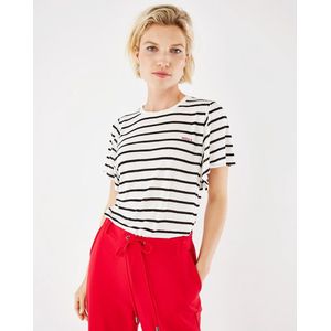 Mexx Fluttersleeve Striped Crewneck Tee - Dames - Off White - Maat S