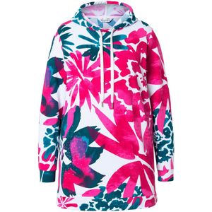 MIAMODA - Dames - Hoodie bloemenpatroon capuchon lange mouwen - Donkerpetrol - Maat 42