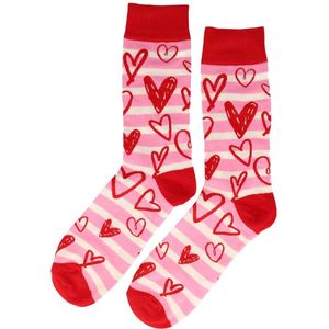 Sokken Katoen - Hartjes Print - Roze Wit Rood - Maat 38-45