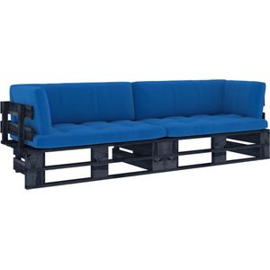 The Living Store Hoekbank Pallet - 110 x 65 x 55 cm - Grenenhout - Koningsblauw kussen