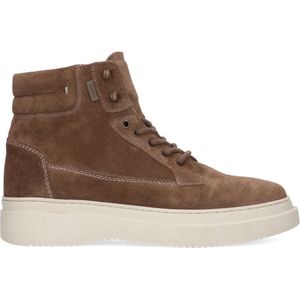 Manfield - Heren - Taupe suède veterschoenen - Maat 40