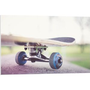 Forex - Skateboard met Blauwe Wieltjes - 90x60cm Foto op Forex