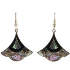 Behave Oorbellen - oorhangers - dames - abalone schelp - vintage - zwart - zilver kleur - 5 cm