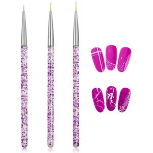 Nagelkwasten, 3 stuks nail art liner-kwasten, professionele detailkwastenset, extreem fijne borstelharen voor doe-het-zelf nail art, salon en thuisgebruik