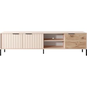 TV-meubel 203 RAVE - Planken - Soft close - Beige + Viking eik - 203 cm