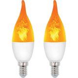 VITO LED Vlam-Effect Kaarslamp E14 - 3W (vervangt 15W) - 120lm - 1400K Amber - 230V - Realistisch Vlamlicht - 2 stuks