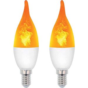 VITO LED Vlam-Effect Kaarslamp E14 - 3W (vervangt 15W) - 120lm - 1400K Amber - 230V - Realistisch Vlamlicht - 2 stuks