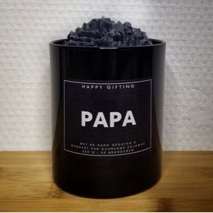 Papa - Soja was geurkaars - Zwarte roos - Kaarsglas glanzend zwart - Kaneel geur - 250 gram - 50 branduren - Geurkaars - Kaars - Kaars met tekst - Soja was – Soy wax – Handgemaakt – Cadeau – Cinnamon - Geschenk – Duurzaam