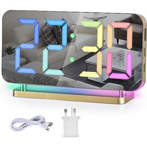 Digitale wekker met 7,4 inch LED-spiegelklok en RGB-nachtlampje