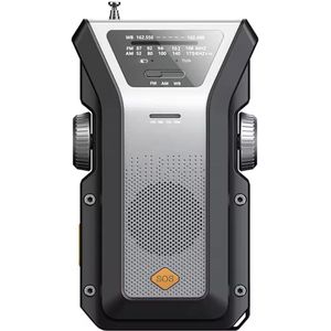 JouwCrisisPakket - AM / FM Noodradio - Met Led Zaklamp, SOS-alarm - Draagbare Weerradio - 4000Mah Powerbank - Oplaadbaar - CE Gecertificeerd - Grijs