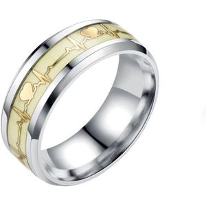 Zoëies stalen glow in the dark ring met elektrocardiogram 16 mm