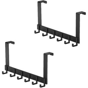 Deurkapstok - Zwart - 6 Deurhaken - Metalen Deurhanger Organizer - Geschikt Voor Handdoek En Kleding