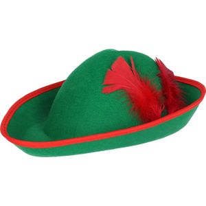 Bristol Novelty carnaval verkleed hoed - Robin Hood - groen - heren - met veertje - boswachter/strijder