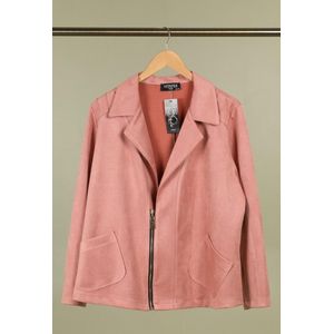 Kort daim vestje - Rits tot halverwege - grote maten - roze - maat 46/48