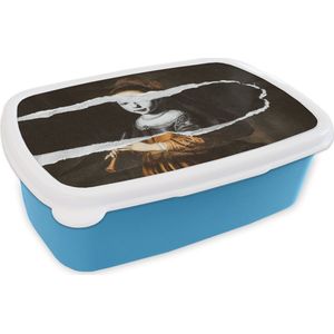 Broodtrommel Blauw - Lunchbox - Brooddoos - Elizabeth Spiegel - Zwart - Wit - 18x12x6 cm - Kinderen - Jongen