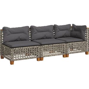 vidaXL Tuinbank 3-zits - Poly Rattan - Grijs Tuinbank - Lounge Set - PE Rattan - Outdoor Furniture - Tuinset - Loungebank - Terrasmeubels - Balkonmeubelen