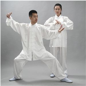 Tai Chi Uniform, Vechtsport Kung Fu Uniform Zacht Puur Gekleurde Chinese Traditionele Kleding Man/vrouw Tai Chi Kung Fu Pak Uniformen Wushu Top+broek Sets Trainingskostuums (Kleur : Wit, Maat : A(x