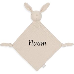 Jollein Speendoekje Bunny Ears Nougat met naam - knuffeldoekje konijn met geborduurde naam - gepersonaliseerd kraamcadeautje