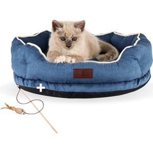 AdomniaGoods - Luxe kattenmand - Crown hondenmand - Antislip kattenkussen - Wasbaar hondenkussen - Afneembare hoes - Blauw 50cm
