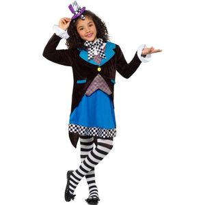 Smiffy's - Mad Hatter Kostuum - Kleine Miss Hatter Uit Wonderland - Meisje - Blauw, Zwart - Large - Carnavalskleding - Verkleedkleding