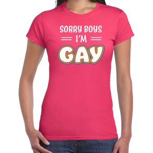 Bellatio Decorations Gay Pride t-shirt met tekst - dames - roze - Sorry boys - LHBTI/LHBTIQ L