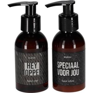 KUMAI - Giftset Hey Topper/Speciaal voor jou - handzeep en handlotion - 100 ml - zwart