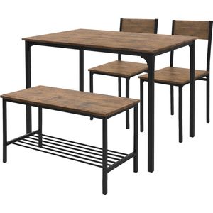 Eetkamerset met bank 4-delig met eettafel en stoelen rustiek eiken stalen frame ML design