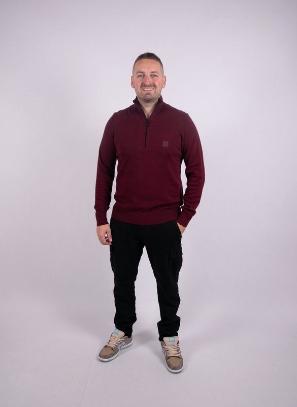 BOSS Kanobix Half Zip Trui Bordeaux - Maat L - Heren - Schipperstrui