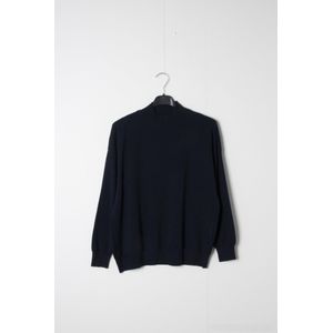 Dames fijngebreide warme trui Mindy met turtleneck effen donkerblauw navy lange mouwen coltrui maat L/XL