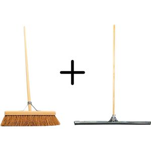 Synx Tools Coco Binnenbezem 40cm + Vloertrekker 75cm met Steel 150cm - Zaalveger – Vloerreiniger – Moppen - Zachte bezem kokos Met steel 160cm